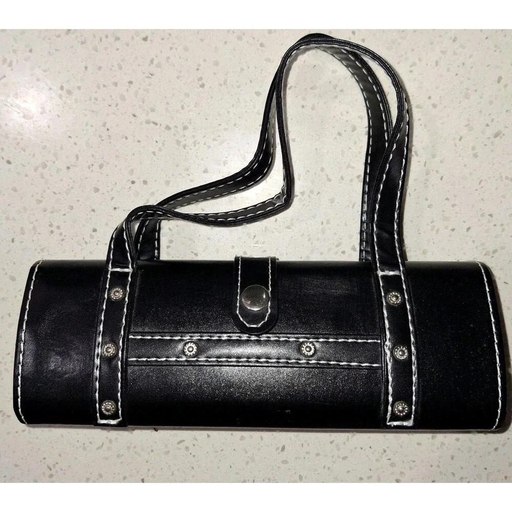 Black Small Rectangular Handbag Cosmetic Purse with Decorative Silver Tone Studs